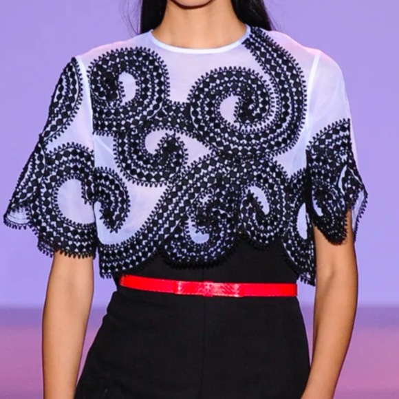 Andrew GN black white embroidered shawl cape top - Picture 1 of 8